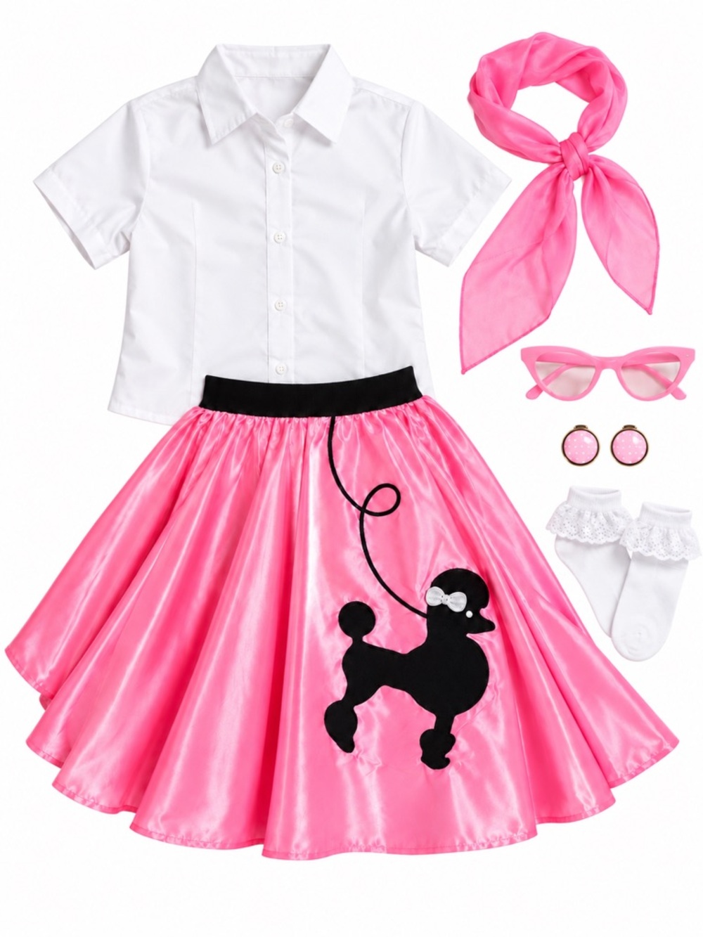 NWOT - Girls 50s Sock Hop Poodle Skirt Costume Set in Pink & White | Size 10-12